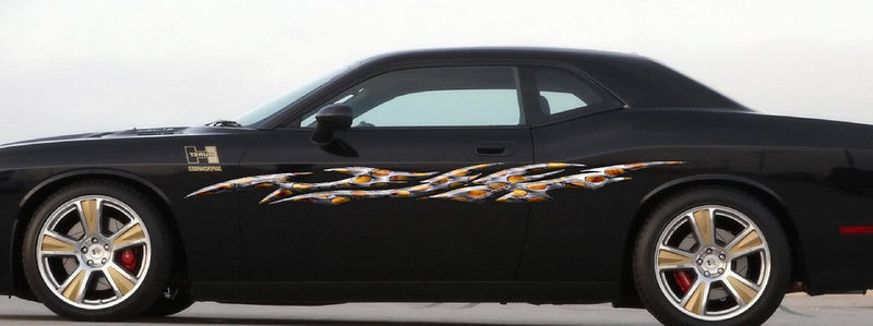 flaming metal decals on dodge charger